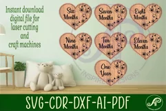 Baby monthly milestone discs SVG heart with vine flowers Product Image 3