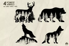 4 Forest Bear, Deer, Wolf Silhouettes SVG PNG EPS Product Image 2