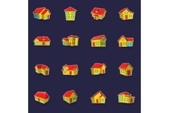 Town house cottage set vector sticker Product Image 1