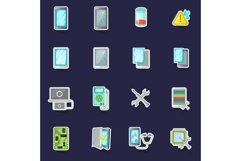 Broken phones fix icons set vector sticker Product Image 1
