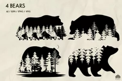 4 Forest Bear Silhouettes SVG PNG EPS Product Image 2