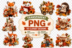 Autumn Harvest Clipart Bundle, Cute Fall PNG, Cozy Crochet Product Image 2