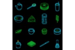 Matcha tea icons set vector neon Product Image 1