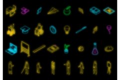 Inclusive education icons set vector neon Product Image 1