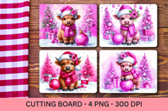 kitchen cutting board - pink christmas baby highland cow Product Image 1