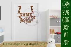Rose horse shoe name sign svg laser cut file Product Image 3