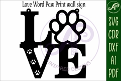 Love word with paw print wall art sign, SVG file. Product Image 3