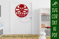 Skull and crossbones name wall art sign Product Image 3