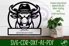 Bull head in cowboy hat name wall art sign, SVG personalized Product Image 3