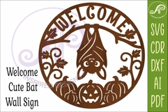 Cute Halloween Bat Welcome Sign SVG Laser Cut File Pumpkin Product Image 3