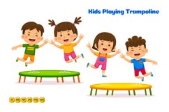 happy kids playing trampoline Product Image 1
