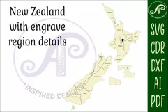 New Zealand with engraved regions cut out SVG laser Product Image 3