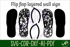 Flip flop tropical flowers layered wall art sign, SVG file Product Image 3
