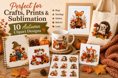 Autumn Harvest Clipart Bundle, Cute Fall PNG, Cozy Crochet Product Image 3