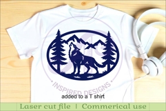 Wolf mountain scene Oval wall sign laser cut file Product Image 3