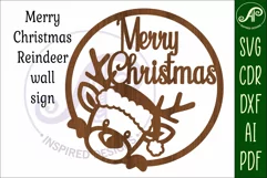 Reindeer Merry Christmas wall art sign, SVG file. vector Product Image 3