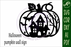 Pumpkin Halloween haunted house wall sign svg laser cut file Product Image 3