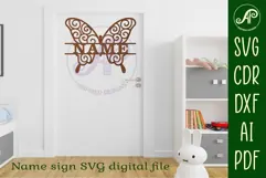 Butterfly swirls design 1name sign svg laser cut file Product Image 3