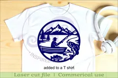 Bass fisherman mountain scene wall sign svg laser cut Product Image 3