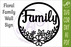 Round Floral Family Sign SVG, Laser Cut Door Sign Product Image 3