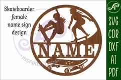 Skateboarder female Name sign svg laser cut template Product Image 3