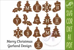 Merry Christmas Garland SVG, Christmas Bunting Banner, Laser Product Image 3