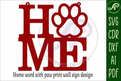 Home word with Paw Print wall art sign, SVG file. vector Product Image 3