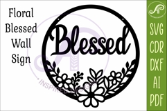 Round Floral Blessed Sign SVG, Laser Cut Door Sign Product Image 3