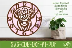 Floral Highland Cow Clock SVG, Farmhouse Cow Wall Clock Product Image 3