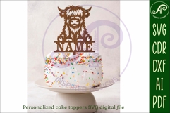 Personalized Highland Cow cake topper SVG laser cut Product Image 3