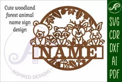 cute Woodland animals name sign svg laser cut template Product Image 3