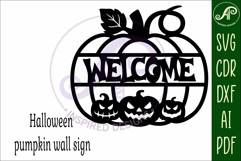Pumpkin halloween welcome wall sign svg laser cut file Product Image 3