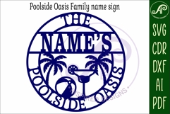 Poolside oasis family name wall art sign Product Image 3