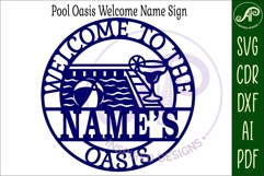 Pool oasis family name wall art sign Product Image 3