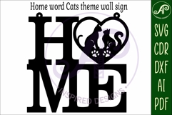 Home word with Cats theme wall art sign, SVG file. vector Product Image 3