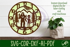 Bigfoot and Alien forest clock wall clock laser cut files Product Image 3