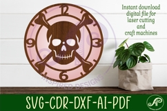 Skull and crossbones themed clock wall clock laser cut files Product Image 3