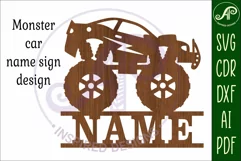 Monster car truck name sign svg laser cut template Product Image 3