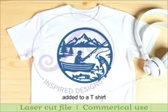 Trout fisherman mountain scene wall sign svg laser cut Product Image 3