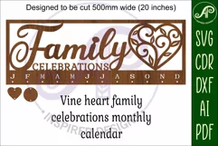 Family celebrations vine heart Calendar SVG laser cut file Product Image 3