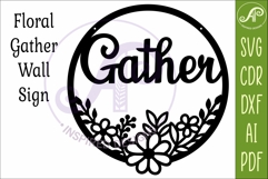 Round Floral Gather Sign SVG, Laser Cut Door Sign Product Image 3