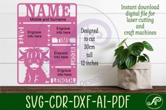 Highland cow Newborn Baby stats, Birth plaque, name Product Image 3