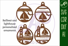 Sailboat and lighthouse personalized Christmas Ornament SVG Product Image 3