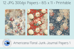 Americana Floral Junk Journal Papers 1 Set of 12 Product Image 3