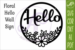 Round Floral Hello Sign SVG, Laser Cut Door Sign Product Image 3