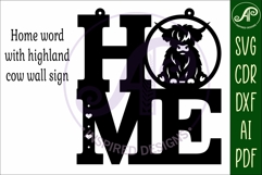 Home word with highland cow wall art sign, SVG file. Product Image 3