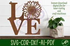 Love word with sunflower wall art sign, SVG file. vector Product Image 3