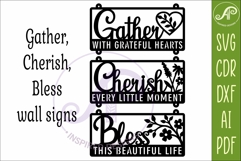 Gather Cherish Bless wall sign | Farmhouse Wall Art Laser Product Image 3