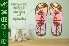 Flip flop flamingo layered wall art sign, SVG file Product Image 3