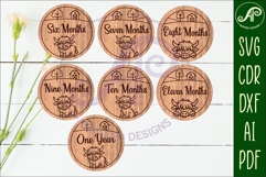 Highland cow themed Baby monthly milestone discs SVG laser Product Image 3